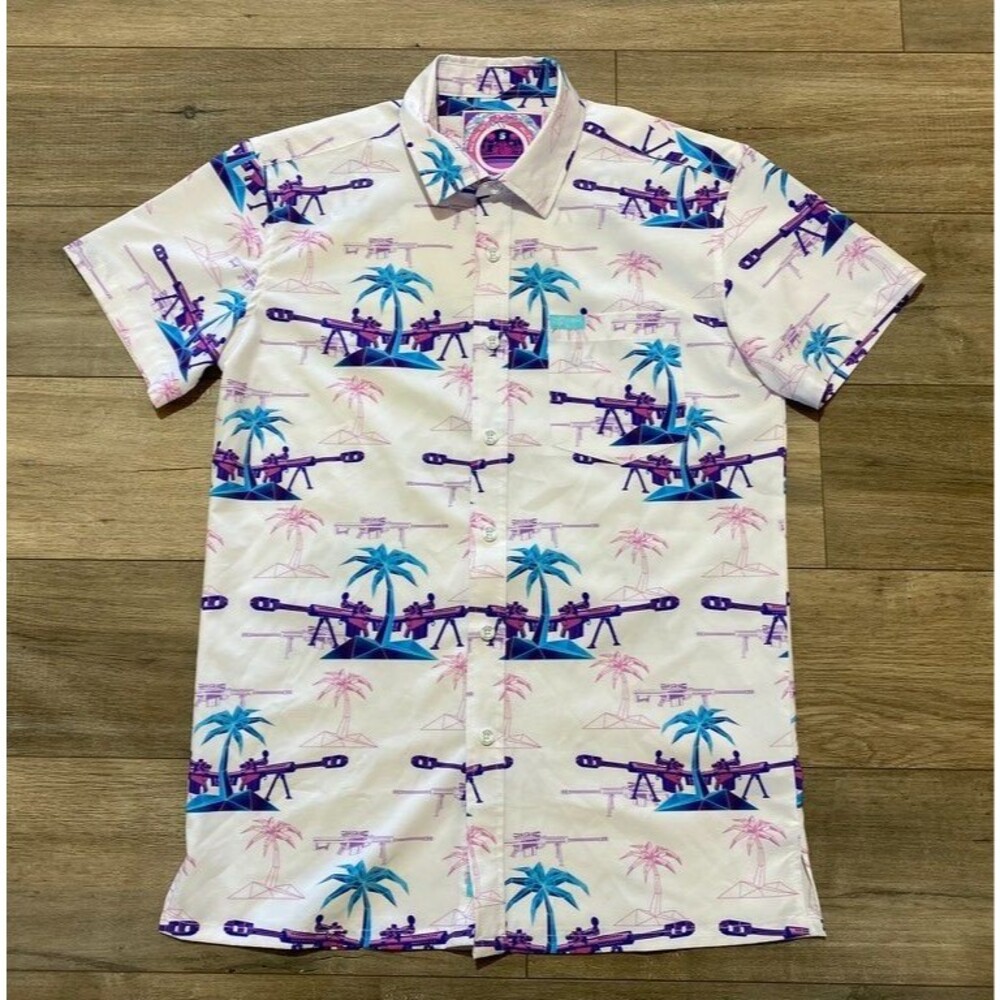 Retro Rifle The Palm V3 Mens S Button-Up Shirt White  Hawaiian Short Sleeve